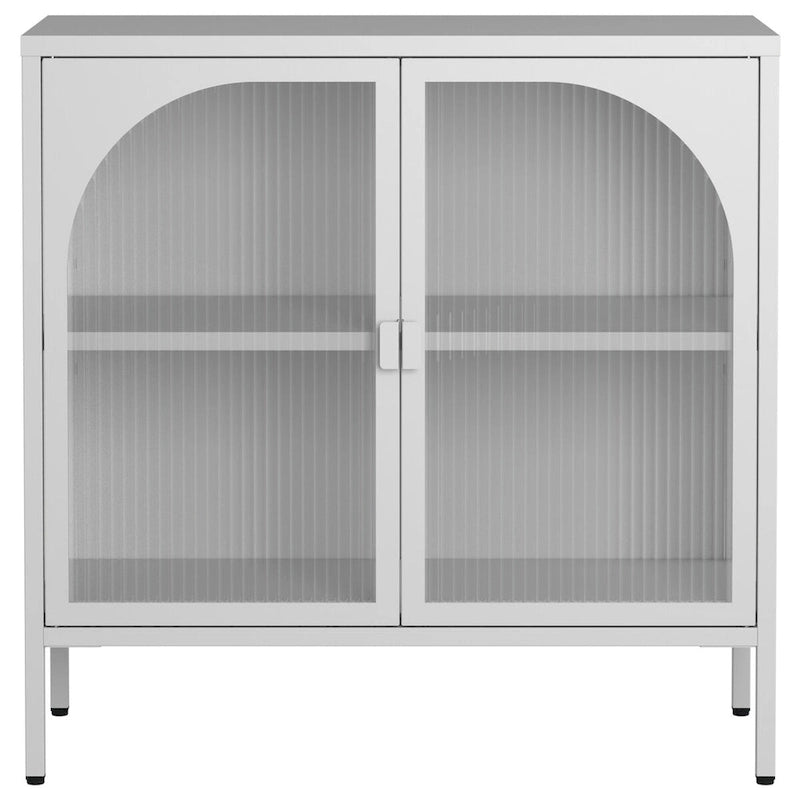 Buffet en métal, meuble de rangement d'appoint avec 2 portes vitrées, meuble bar à café avec étagères réglables, capacité de charge de 90 kg
