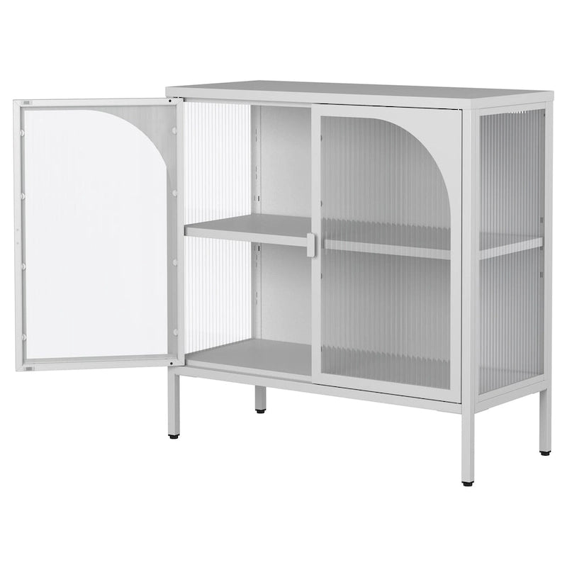 Buffet en métal, meuble de rangement d'appoint avec 2 portes vitrées, meuble bar à café avec étagères réglables, capacité de charge de 90 kg