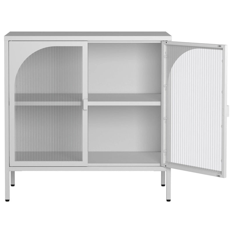 Buffet en métal, meuble de rangement d'appoint avec 2 portes vitrées, meuble bar à café avec étagères réglables, capacité de charge de 90 kg