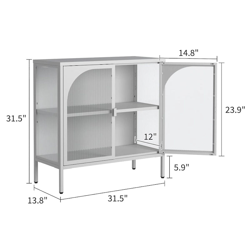 Buffet en métal, meuble de rangement d'appoint avec 2 portes vitrées, meuble bar à café avec étagères réglables, capacité de charge de 90 kg