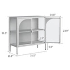 Buffet en métal, meuble de rangement d'appoint avec 2 portes vitrées, meuble bar à café avec étagères réglables, capacité de charge de 90 kg
