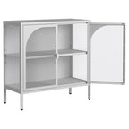 Buffet en métal, meuble de rangement d'appoint avec 2 portes vitrées, meuble bar à café avec étagères réglables, capacité de charge de 90 kg