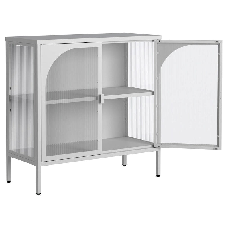 Buffet en métal, meuble de rangement d'appoint avec 2 portes vitrées, meuble bar à café avec étagères réglables, capacité de charge de 90 kg