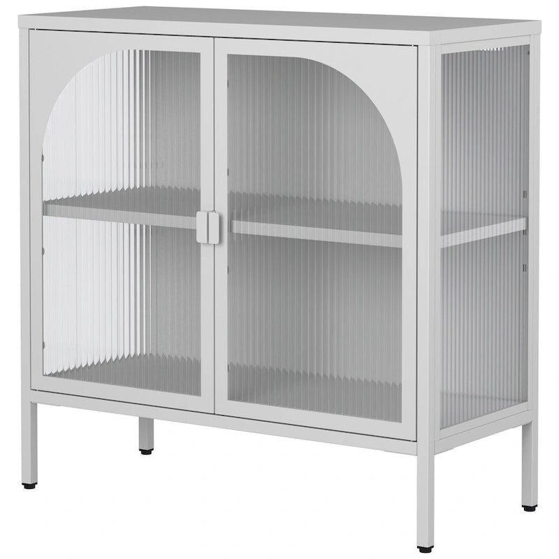 Buffet en métal, meuble de rangement d'appoint avec 2 portes vitrées, meuble bar à café avec étagères réglables, capacité de charge de 90 kg