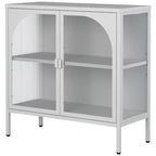 Buffet en métal, meuble de rangement d'appoint avec 2 portes vitrées, meuble bar à café avec étagères réglables, capacité de charge de 90 kg