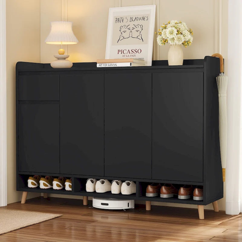 Meuble à chaussures avec étagères réglables, rangement minimaliste pour la maison avec pieds en bois massif, buffet de rangement