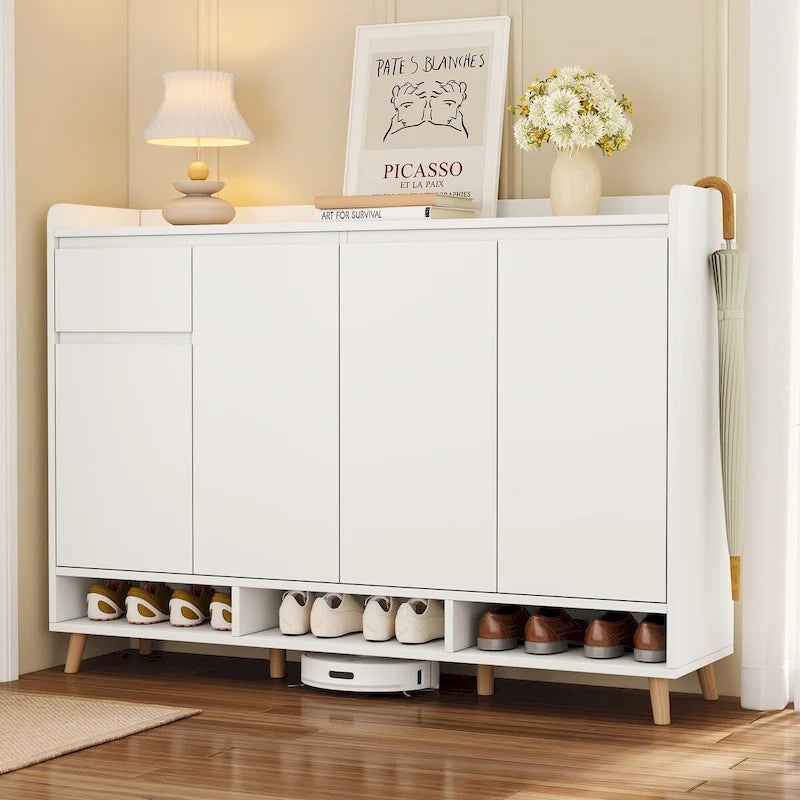 Meuble à chaussures avec étagères réglables, rangement minimaliste pour la maison avec pieds en bois massif, buffet de rangement