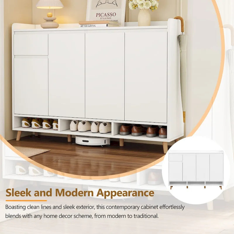 Meuble à chaussures avec étagères réglables, rangement minimaliste pour la maison avec pieds en bois massif, buffet de rangement