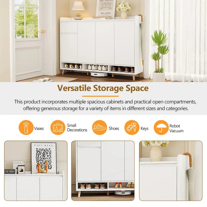 Meuble à chaussures avec étagères réglables, rangement minimaliste pour la maison avec pieds en bois massif, buffet de rangement