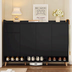 Meuble à chaussures avec étagères réglables, rangement minimaliste pour la maison avec pieds en bois massif, buffet de rangement