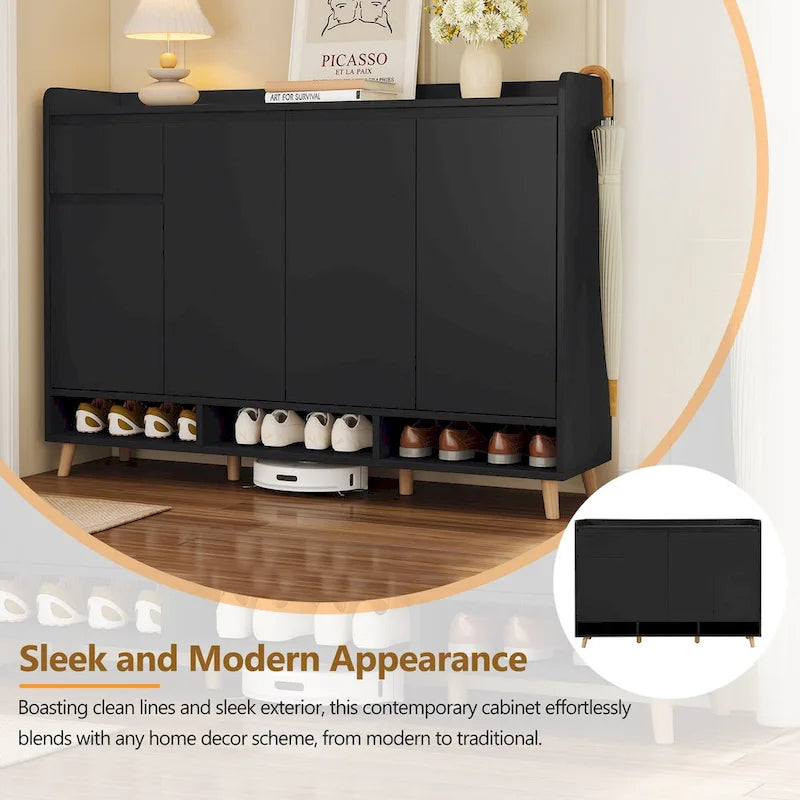 Meuble à chaussures avec étagères réglables, rangement minimaliste pour la maison avec pieds en bois massif, buffet de rangement