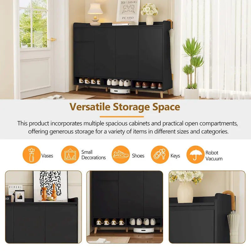 Meuble à chaussures avec étagères réglables, rangement minimaliste pour la maison avec pieds en bois massif, buffet de rangement