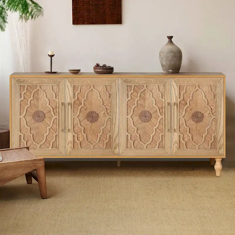 Armoire à porte sculptée en forme de fleur avec poignée en métal