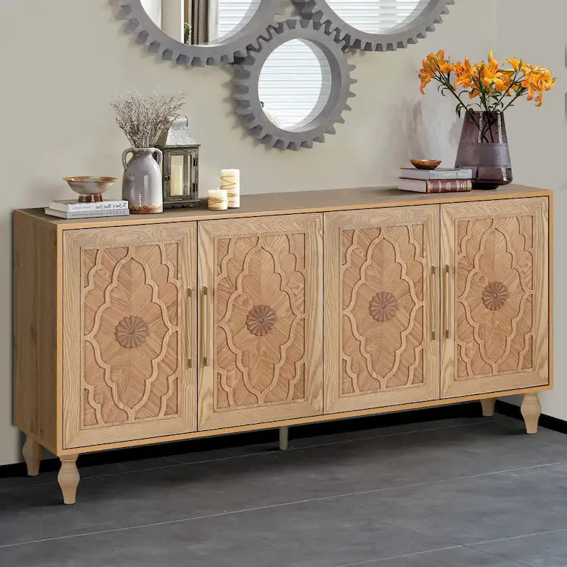 Armoire à porte sculptée en forme de fleur avec poignée en métal