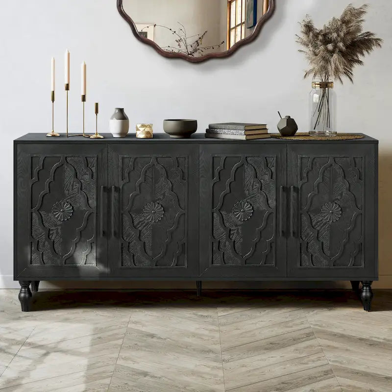 Armoire à porte sculptée en forme de fleur avec poignée en métal