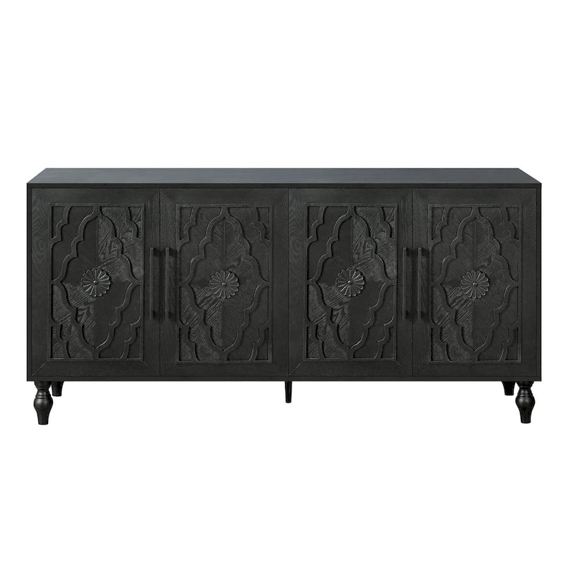 Armoire à porte sculptée en forme de fleur avec poignée en métal