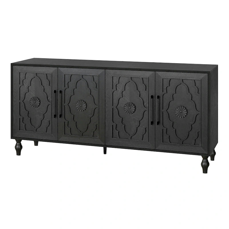 Armoire à porte sculptée en forme de fleur avec poignée en métal
