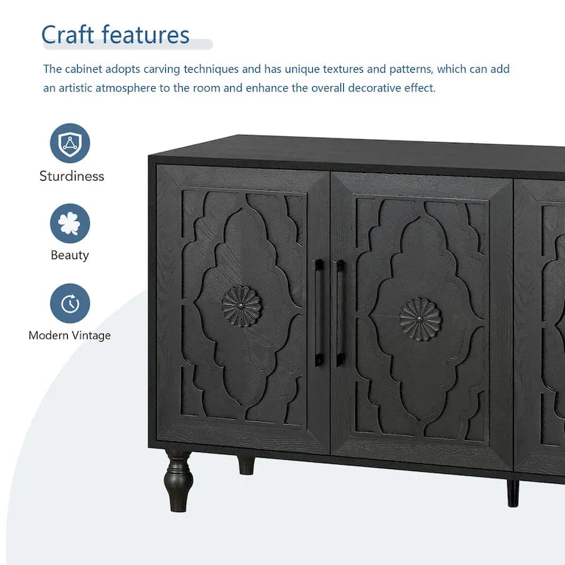Armoire à porte sculptée en forme de fleur avec poignée en métal