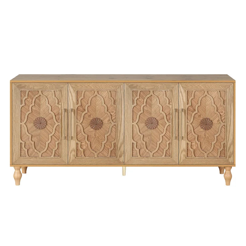 Armoire à porte sculptée en forme de fleur avec poignée en métal