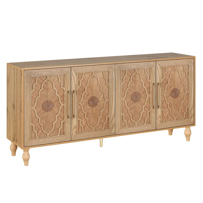 Armoire à porte sculptée en forme de fleur avec poignée en métal