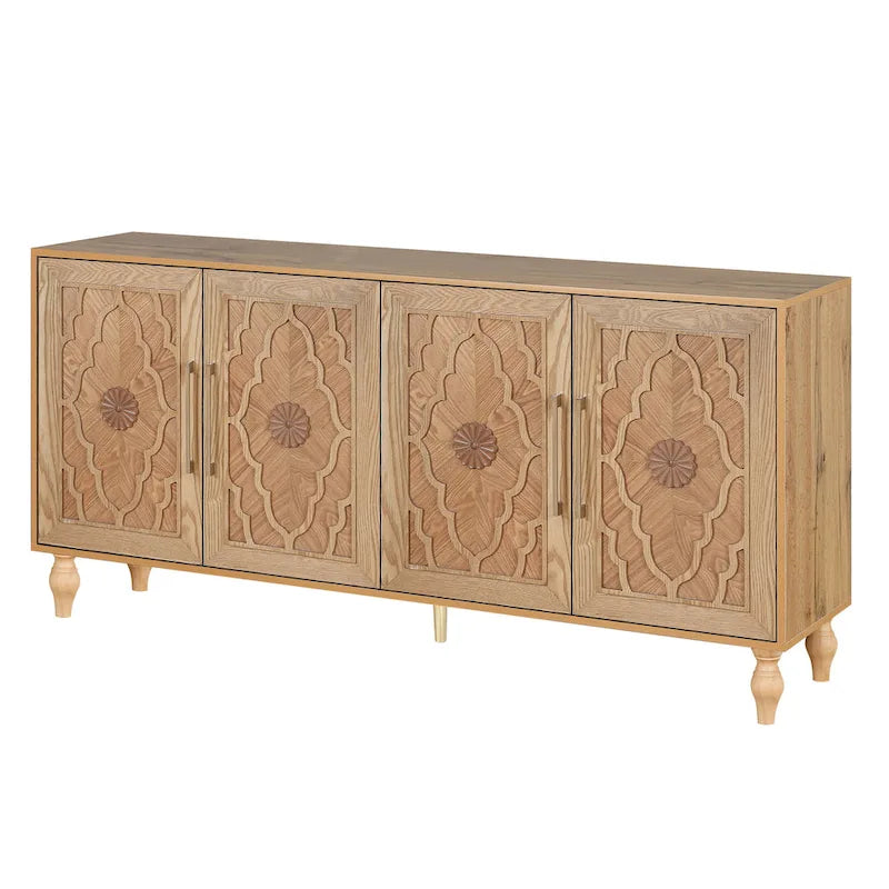 Armoire à porte sculptée en forme de fleur avec poignée en métal
