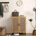 Armoire de rangement double porte en rotin naturel
