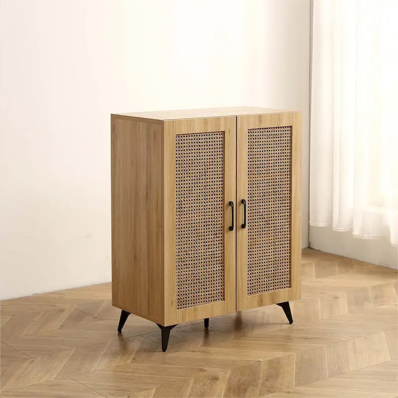 Armoire de rangement double porte en rotin naturel