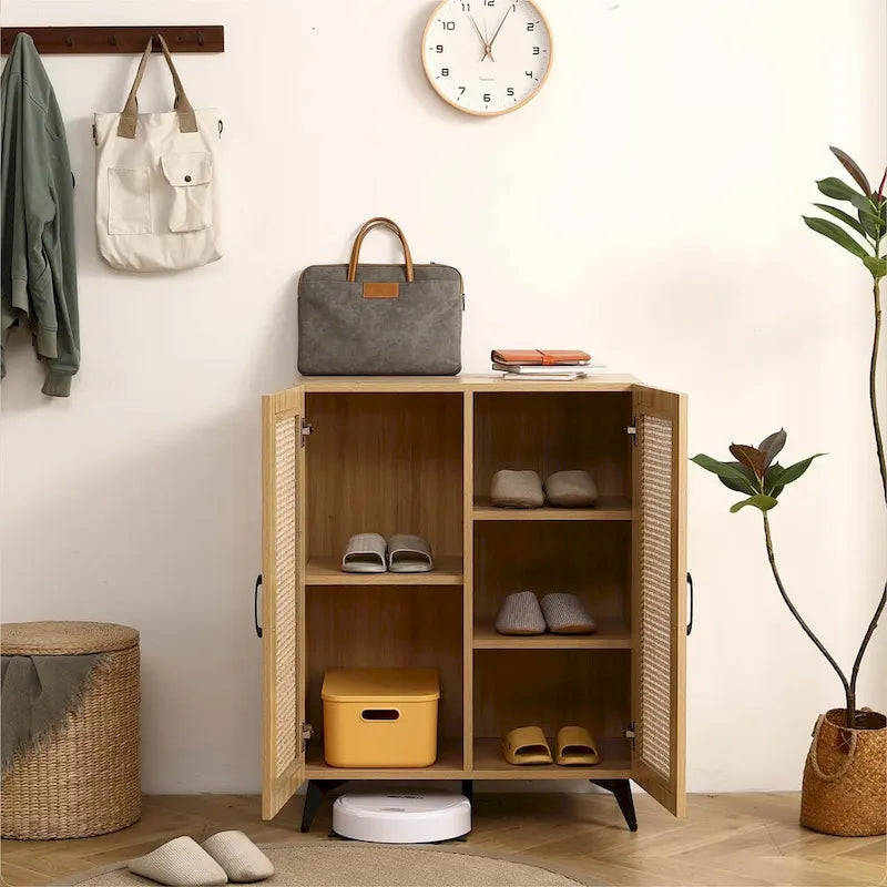 Armoire de rangement double porte en rotin naturel