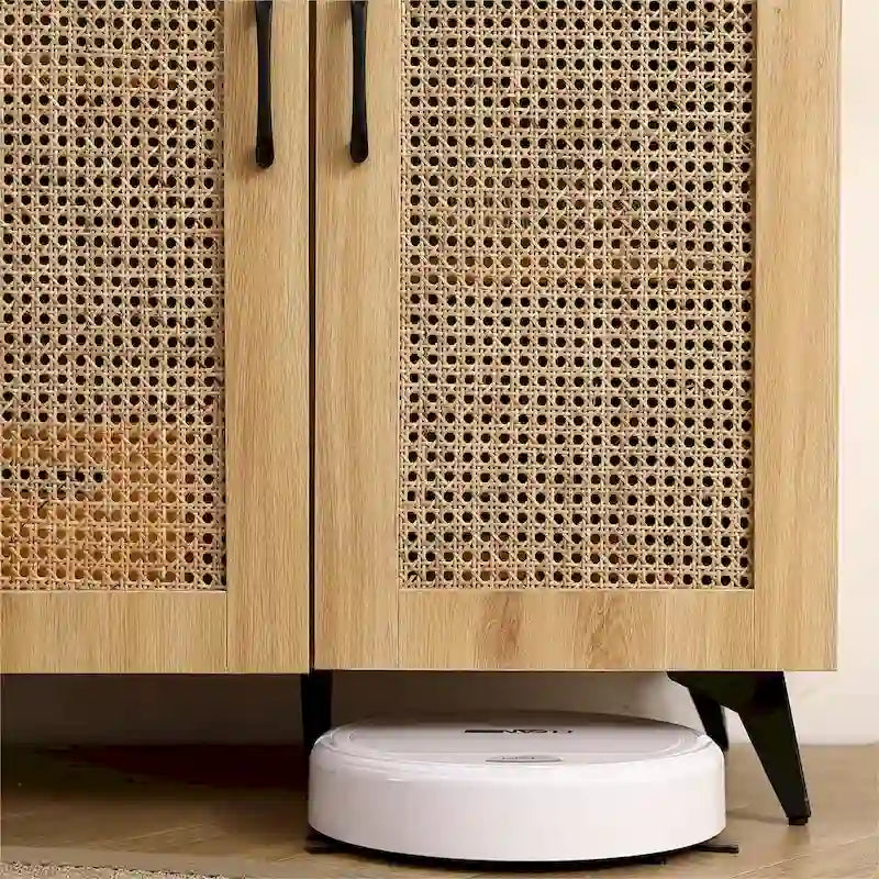 Armoire de rangement double porte en rotin naturel