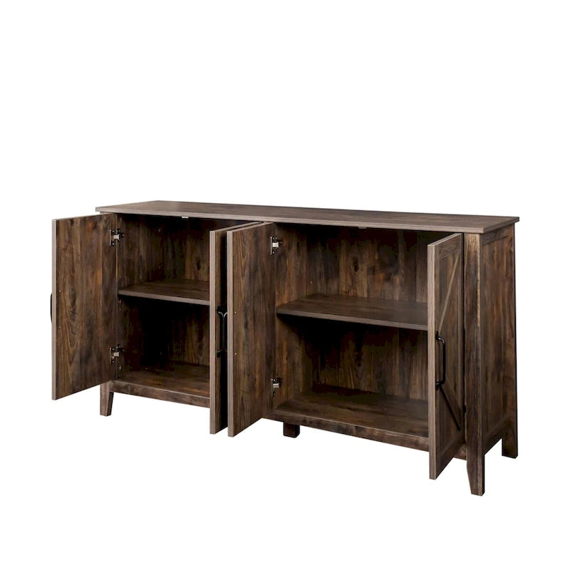 Buffet à 4 portes et 4 étagères ouvertes, meuble de rangement indépendant pour entrée, salon ou bureau.