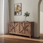 Buffet à 4 portes et 4 étagères ouvertes, meuble de rangement indépendant pour entrée, salon ou bureau.