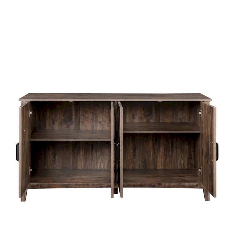 Buffet à 4 portes et 4 étagères ouvertes, meuble de rangement indépendant pour entrée, salon ou bureau.