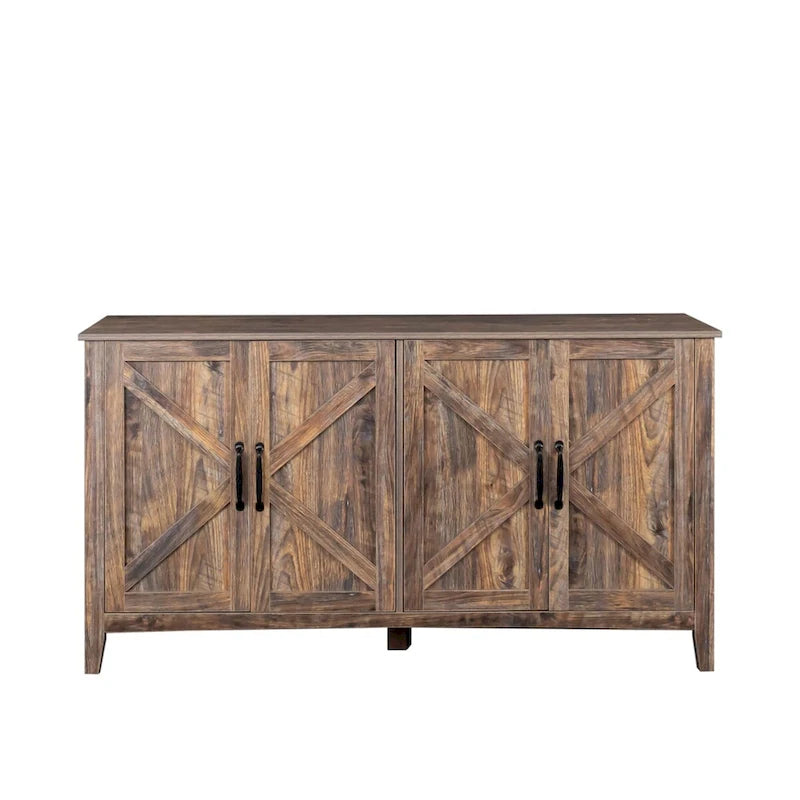 Buffet à 4 portes et 4 étagères ouvertes, meuble de rangement indépendant pour entrée, salon ou bureau.