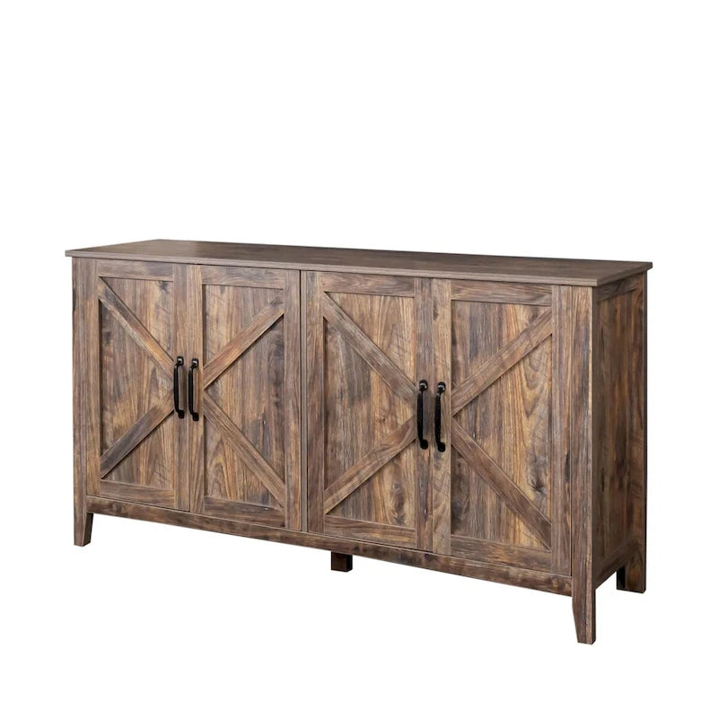 Buffet à 4 portes et 4 étagères ouvertes, meuble de rangement indépendant pour entrée, salon ou bureau.