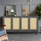 Buffet en bois avec 4 portes en rotin et étagères réglables