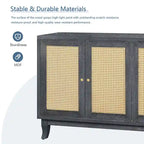 Buffet en bois avec 4 portes en rotin et étagères réglables