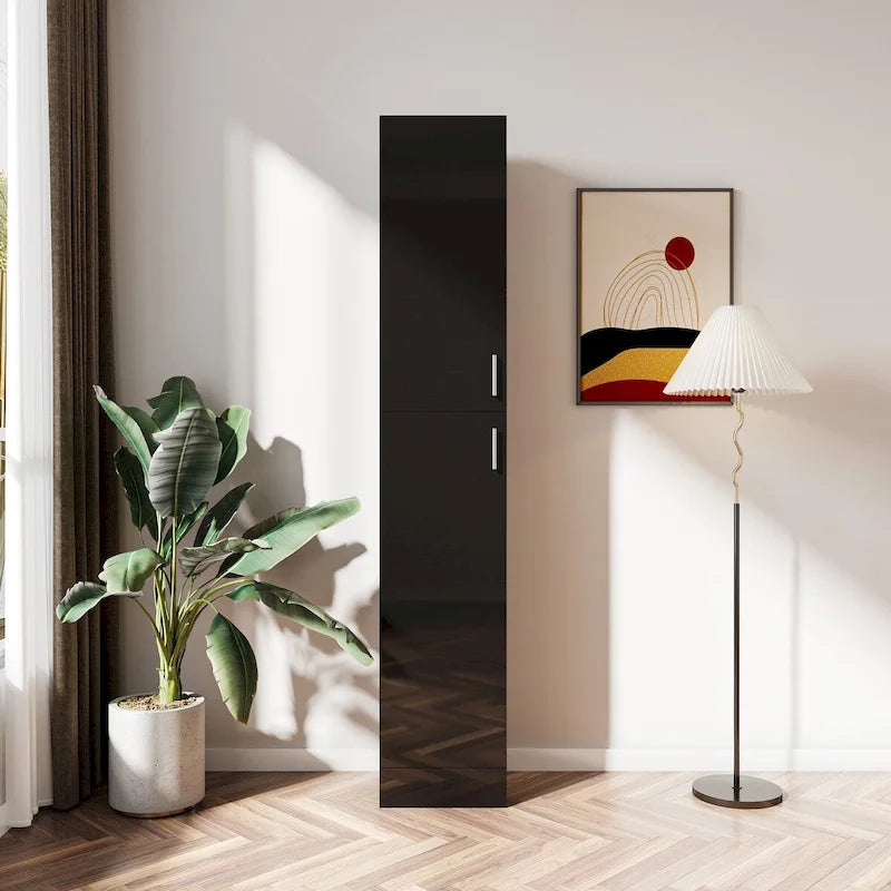 Meuble indépendant avec étagères fixes et deux portes, noir