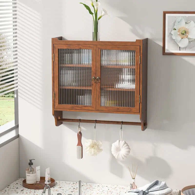 Armoire murale double porte vintage 24,8 cm avec porte vitrée