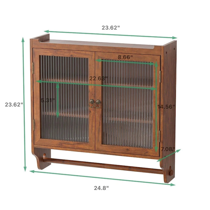 Armoire murale double porte vintage 24,8 cm avec porte vitrée