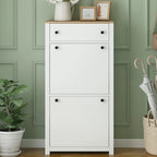 Meuble d'entrée avec 2 tiroirs rabattables, armoire à chaussures avec tiroir et plateau en bois imitation grain de bois, étagère à chaussures avec panneau réglable