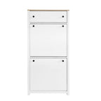 Meuble d'entrée avec 2 tiroirs rabattables, armoire à chaussures avec tiroir et plateau en bois imitation grain de bois, étagère à chaussures avec panneau réglable