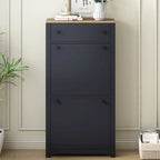 Meuble d'entrée avec 2 tiroirs rabattables, armoire à chaussures avec tiroir et plateau en bois imitation grain de bois, étagère à chaussures avec panneau réglable