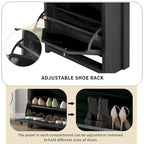 Meuble d'entrée avec 2 tiroirs rabattables, armoire à chaussures avec tiroir et plateau en bois imitation grain de bois, étagère à chaussures avec panneau réglable