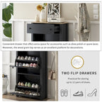 Meuble d'entrée avec 2 tiroirs rabattables, armoire à chaussures avec tiroir et plateau en bois imitation grain de bois, étagère à chaussures avec panneau réglable