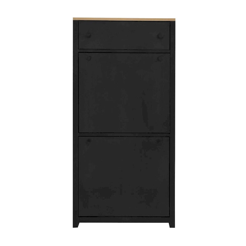 Meuble d'entrée avec 2 tiroirs rabattables, armoire à chaussures avec tiroir et plateau en bois imitation grain de bois, étagère à chaussures avec panneau réglable