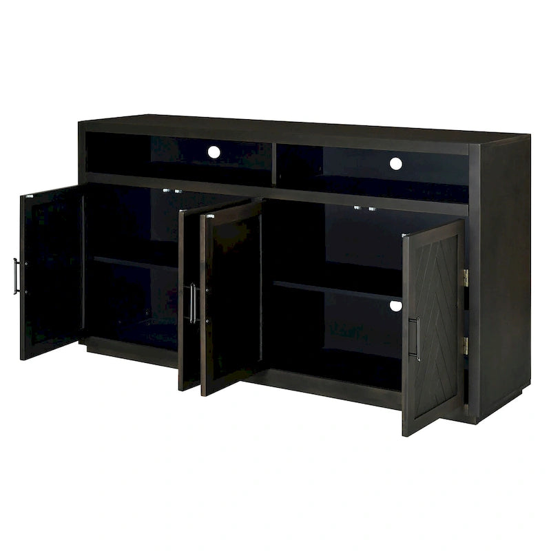 Buffet classique moderne à 4 portes avec rangement ouvert et étagères réglables