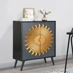 Solid Wood 2-door Sunburst Accent Cabinet Farmhouse Storage Sideboard Cupboard Buffet - W 16.5 x L 31.5 x H 38.5