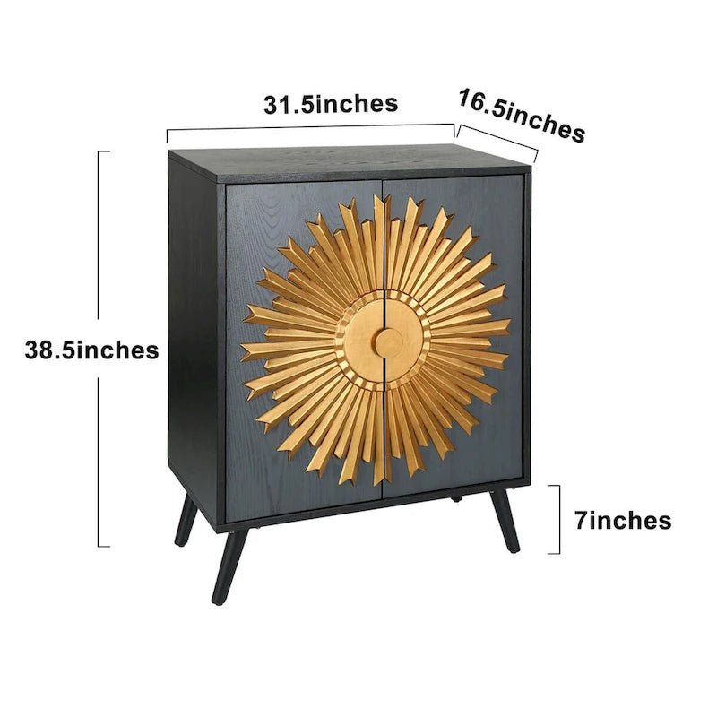 Buffet/armoire de rangement style ferme, 2 portes, en bois massif, motif soleil - L 42 x l 80 x H 98 cm