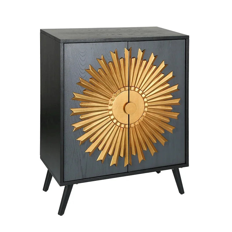 Buffet/armoire de rangement style ferme, 2 portes, en bois massif, motif soleil - L 42 x l 80 x H 98 cm