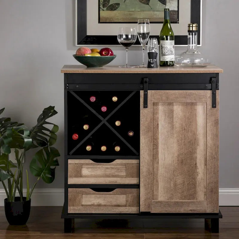 Glitzhome 32.25H Mid Centry Modern Industrial Bar Cabinet Buffet Sideboard